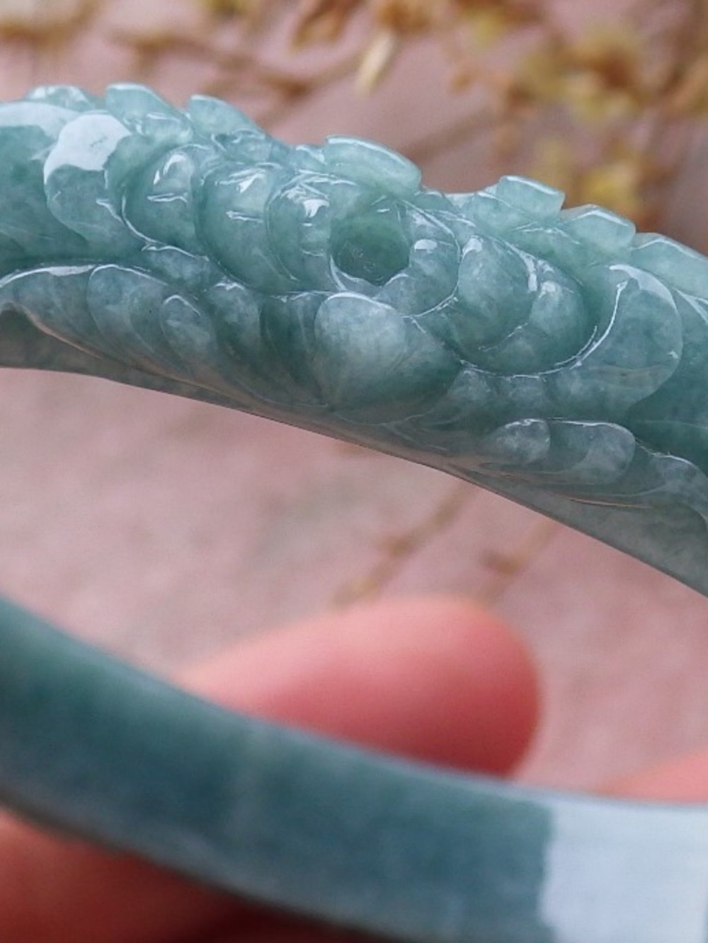 57mm Certified Green Natural JADE Jadeite Phoenix Flower Circle Bangle Bracelet